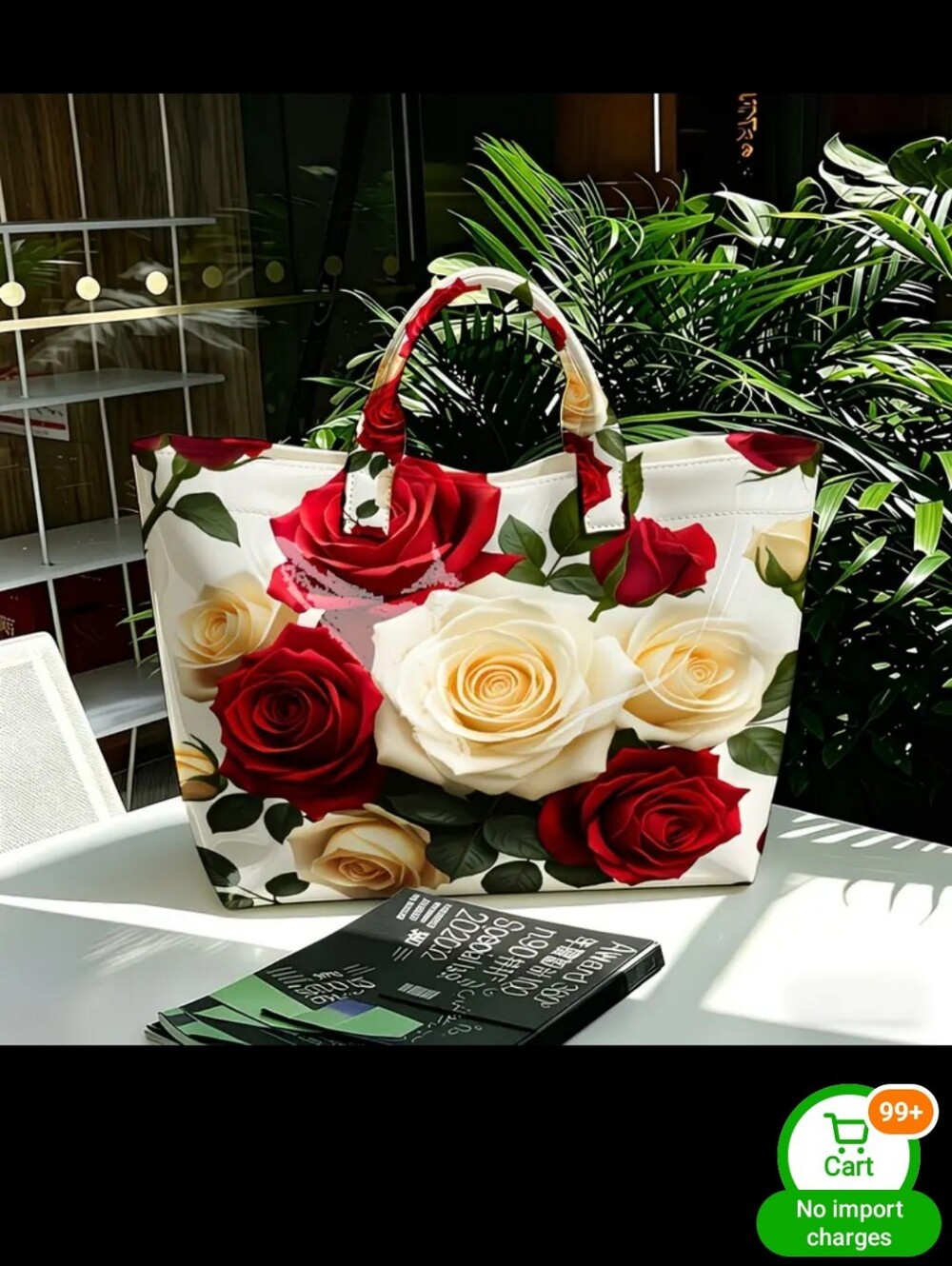 Women Beautiful Daily Casual Rose PVC Handbag Tote - Picture 2 of 4